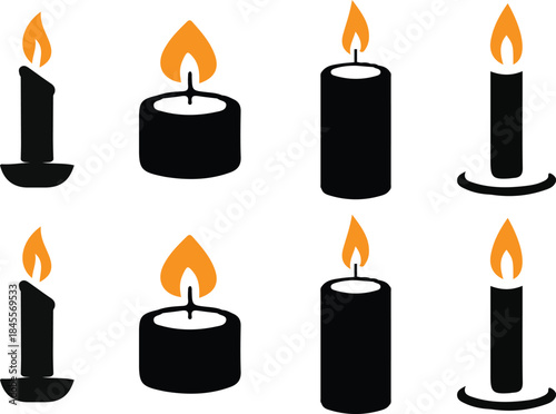 8 candle icons set vector illustration silhouette design