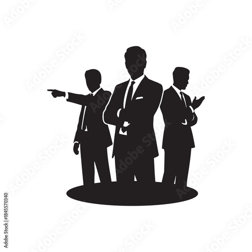 Black Color Executive Leadership Concept Silhouette Vector Illustration, Solid White Background.