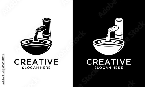 Minimalist Bamboo Water Fountain Logo Design for Serene Spa and Wellness Brands.