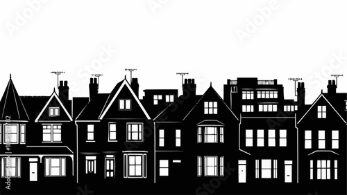Row of Victorian Terraced Houses Silhouette.