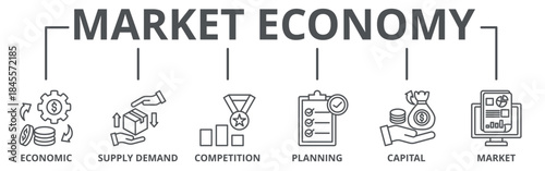 Market economy banner web icon vector illustration concept