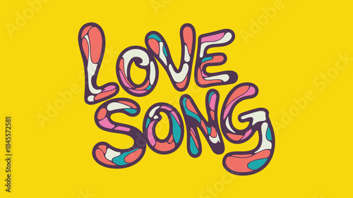Vibrant colorful love song text on bright yellow background, perfect for romantic designs and music related projects