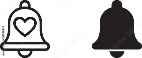 Digital notification bell icons with and without heart symbol for social media alerts and reminders