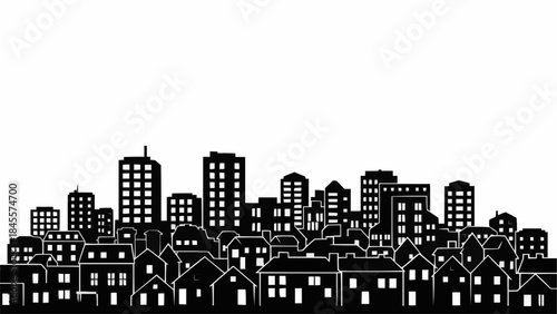 Silhouette of a bustling city skyline with diverse buildings.