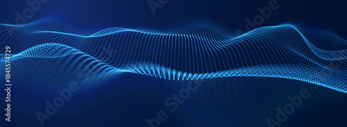 Big Data Flow With Glowing Particle Waves On Dark Background. Abstract AI Neural Network And Digital Communication Concept. Futuristic Tech Design. Vector Illustration.