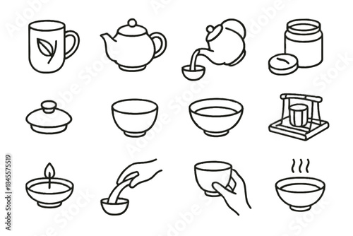 Artisan clay vector icon lines meditation cup icons resting tea water over