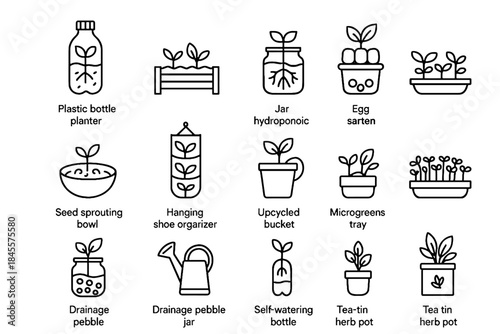 Micro organizer microgreens plastic gardening funnel bottle icon vector jar line can