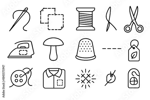 Sustainable scissors icons patch wardrobe sewing tag hand vector mushroom icon thread