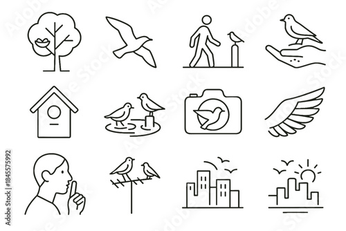 Puddle vector icons perched camera bird path birdwatching urban symbol tree birds
