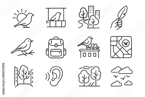 Over silhouette sky alley vector icons soundwave urban zones birdwatching icon cloudy