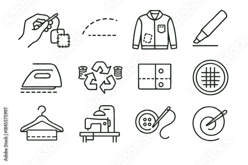 Vector wardrobe lines needle sustainable icon hand hem circle recycled spiral fixed