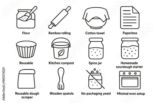 Baking symbol setup icon vector jar waste dough sourdough starter zero scraper