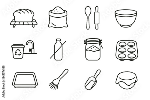 Zero sink cupcake reusable wooden silicone baking set cooled vector waste icon