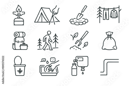 Icons bin gear vector stack picker toilet forest minimalist tied icon tent
