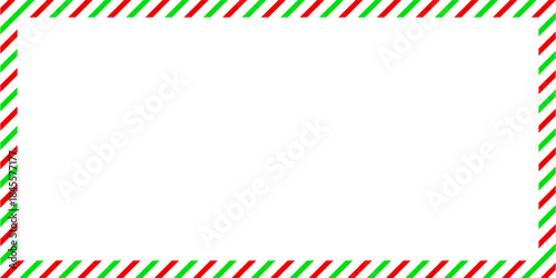 Striped candy cane red green diagonal frame with blank space. Christmas Candy cane rectangle frame. New Year border frame