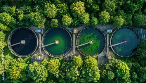 Purification Ponds: Aerial view capturing the vital process of water treatment with a network of circular ponds, a symbol of environmental stewardship.
