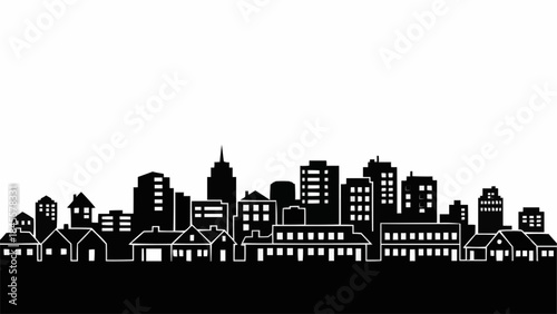 Silhouette Cityscape with Diverse Buildings and Architecture.