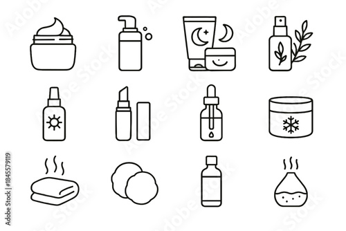 Facial spray icons balm skincare icon nourishing botanical winter vector hydrating overnight