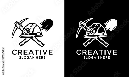 Vintage Miner Helmet with Crossed Pickaxe and Shovel Emblem Illustration.