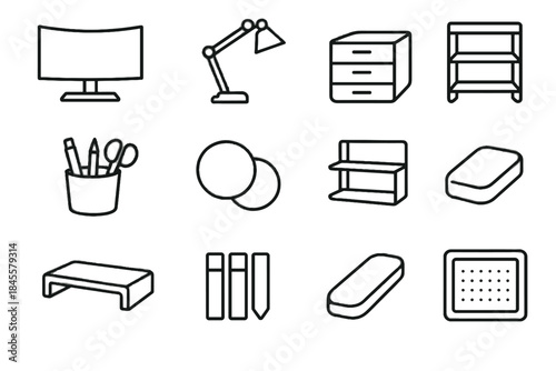 Rest vector monitor mini desk stationery holder markers diffuser minimalist icon riser