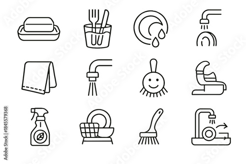 Dishwashing sustainable cleaner workflow sink eco aerator head vector brush icon icons