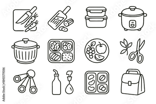 Snack minimalist herb spoons spinner slicer icon insulated vector bowl prep lunch