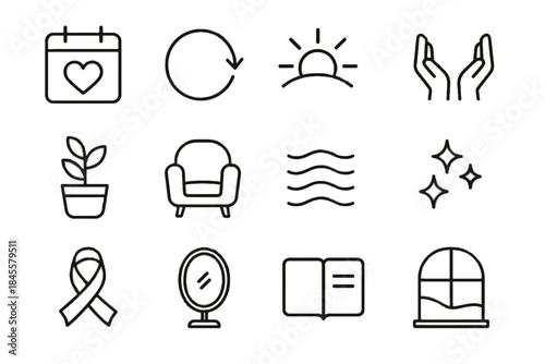 Vector ribbon pot icons circle collection gratitude sunbeam icon calendar breath gesture