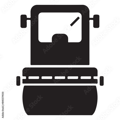  Simple black silhouette of a road roller machine on a white background