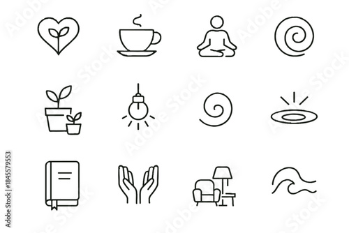 Indoor gratitude vector icon notebook icons horizon mindful pause heart hands minimal