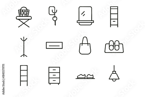 Vector hook coat unit shoe bag icon entryway icons slippers minimalist shelf