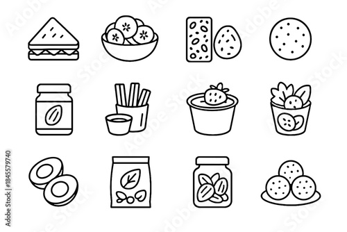 Healthy icons symbol bite mini triangle vector slices bowl icon banana jar