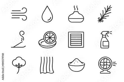 Indoor lines vector spray cotton rituals fan air icon dish drop symbol