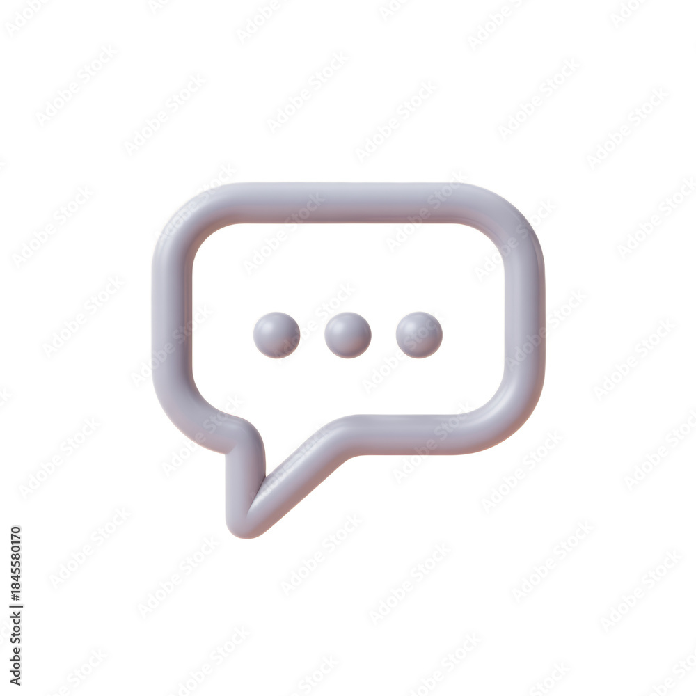 Naklejka premium 3D rendered light grey chat bubble icon with three dots, symbolizing communication or a message in progress.