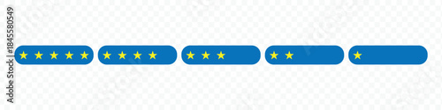 Rating scale with five blue bars showing star ratings from five stars down to one star