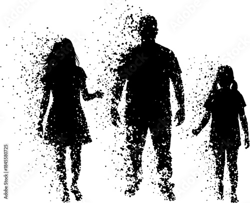 Emotional Fraying Silhouette: Dissolving into Disconnected Circles Vector