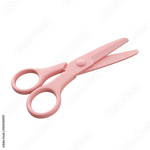 Soft pink plastic craft scissors open and closed with black background isolated on black for creative projects transparent background
