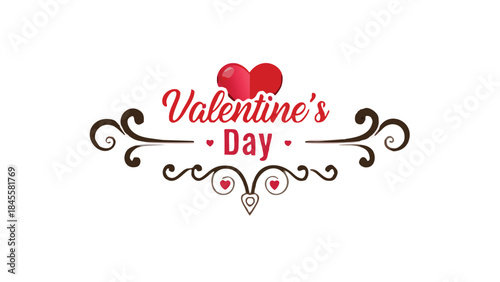 Elegant valentine's day greeting card with delicate hearts and swirling brown lines on white background for romantic celebrations