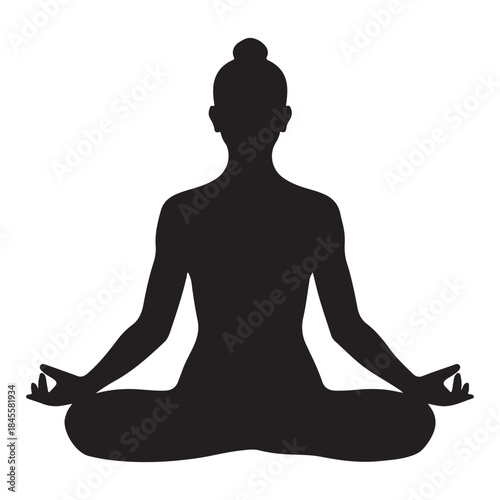  Woman meditating in lotus pose silhouette with hands in mudra gesture