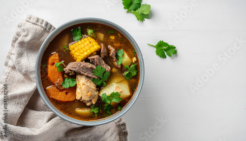 Cazuela chilena Chile overhead flat lay traditional soup