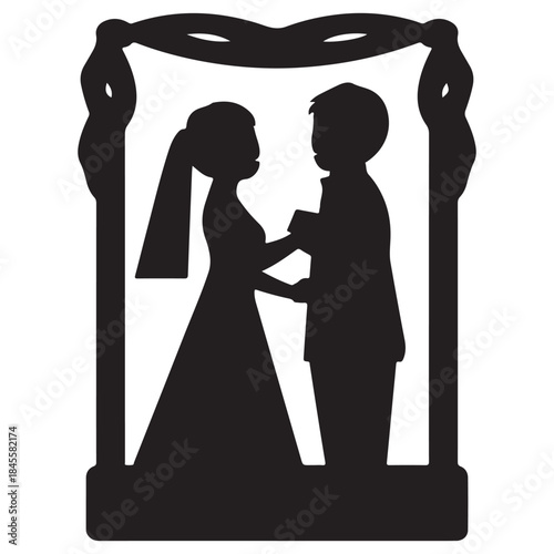  Wedding couple silhouette under archway holding hands silhouette