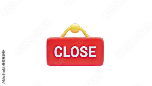 Close Sign: Red 3D Icon on White Background