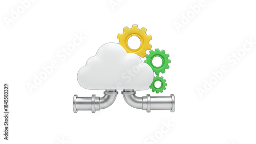 Cloud Computing Concept with Gears and Pipes