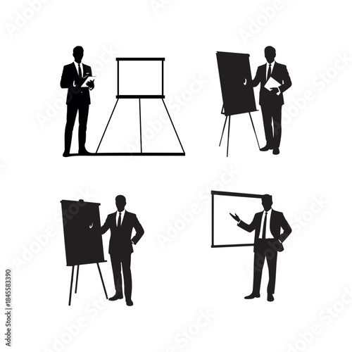 Black Color Professional Business Presentation Silhouette Vector Illustration, Solid White Background.