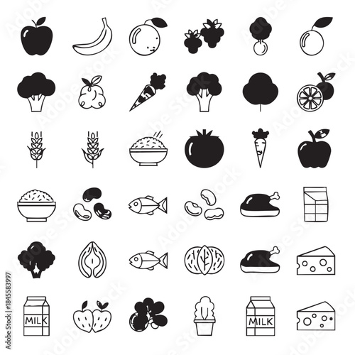 Collection of Fruits Vegetables Beverages and Dairy Products