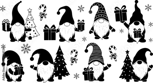 snowflake christmas vector, christmas vector line art decoration elements , christmas happy new year doodles vector 