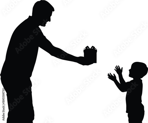 A man giving a castle to a little boy
