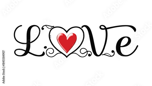 Romantic flat design showing black decorative typo with red heart symbol