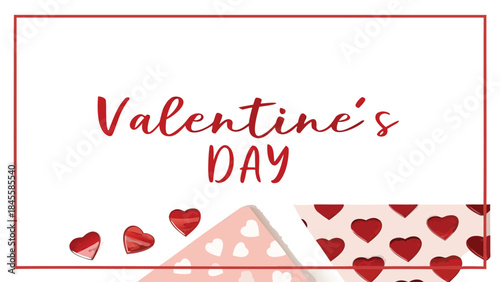 Soft brush styled romantic valentine's day greeting layout with red hearts on white background for love and friendship celebrations