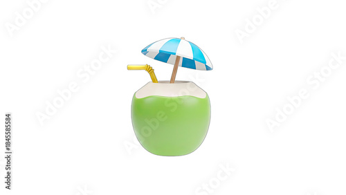 Coconut Drink with Umbrella and Straw - Summer Refreshment