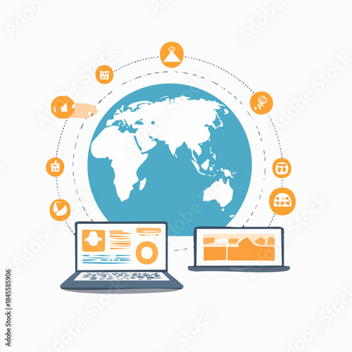 Global social network and business communication concept connecting people using mobile devices and computer technology
